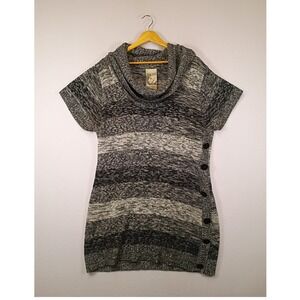 Cozy Gorpcore Extra Touch Women 3X Gray Space Dye Cowl Neck Button Tunic Sweater